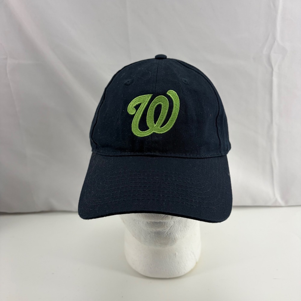 Port & Company Mens Navy Blue Baseball Cap Lime Green W Logo Hat C914